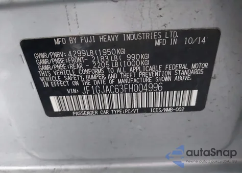 2015 Subaru Impreza 2.0I Premium z USA, uszkodzony, nr VIN JF1GJAC63FH004996